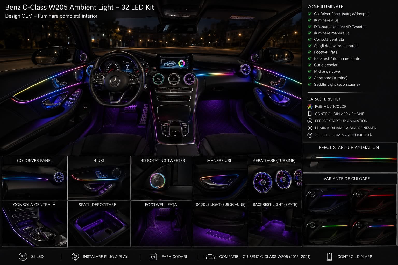 kit lumini ambientale mercedes c class w205 (2014 2021) kit lumini ambientale mercedes c class w205 (2014 2021)